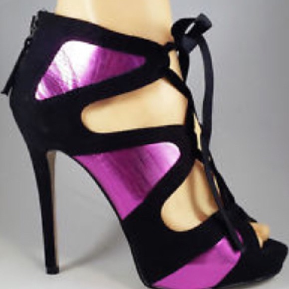 Shoe Dazzle Shoes - Sz6.5 Velveteen & Metallic Lace-Up Stilettos